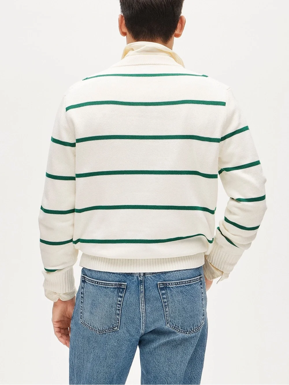 NWT J.Crew Heritage 100% Cotton Crewneck Sweater Ivory Jungle Green Stripe $118